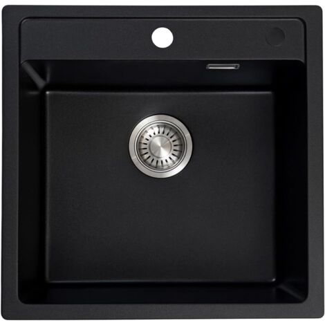 JASSFERRY Black Composite Kitchen Sink 520 x 510mm, Inset Quartz Sinks with Deep Single Bowl