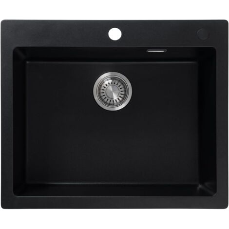 JASSFERRY Black Composite Kitchen Sink 612 x 508mm, Inset Quartz Sinks with Deep Single Bowl