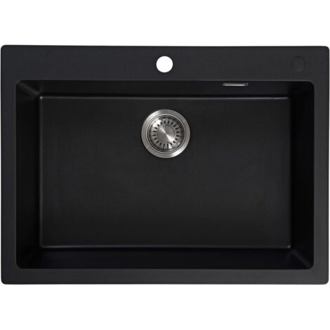 JASSFERRY Black Composite Kitchen Sink 700 x 509mm, Inset Quartz Sinks, Drop-in 1 Bowl