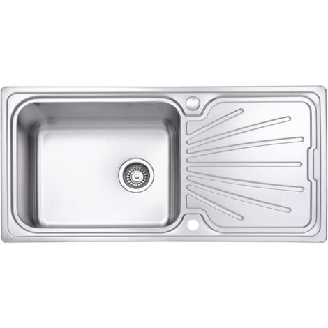 JASSFERRY Évier de cuisine 1 bac Acier Inoxydable 1000 x 500 mm égouttoir réversible, avec Siphon et Trop-Plein
