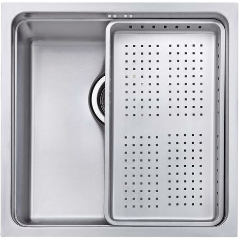 JASSFERRY Évier de cuisine 1 bac, acier inoxydable, 440 x 440 mm sous plan, avec égouttoir à vaisselle