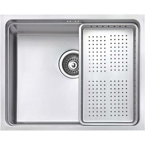 JASSFERRY Évier de cuisine 1 bac, acier inoxydable, 540 x 440 mm sous plan, avec égouttoir à vaisselle