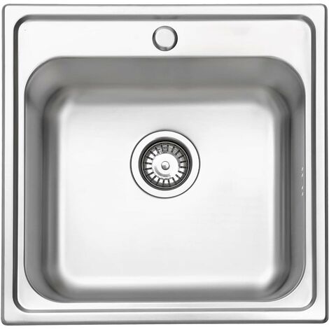 JASSFERRY Évier de cuisine 1 Bac , Acier Inoxydable, Encastré 500× 500 mm avec Siphon et Trop-Plein