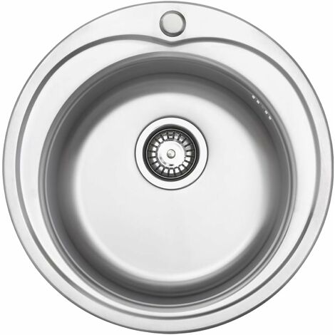 JASSFERRY Évier de cuisine 1 bac rond , acier inoxydable, Ø 490 mm avec trou pour robinet