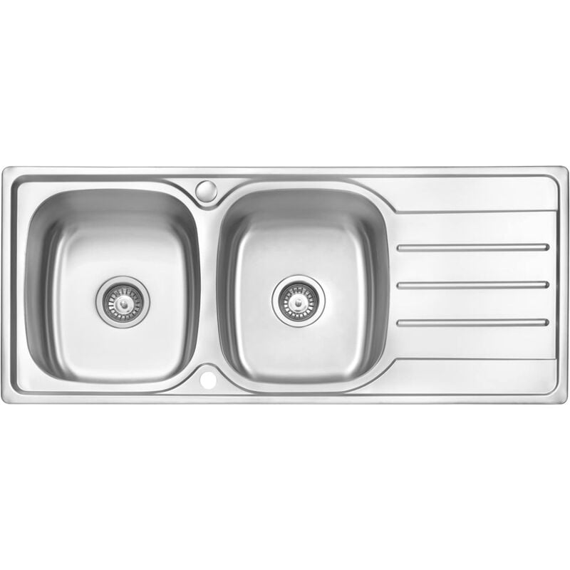 Vier de cuisine 2 Bacs , Acier Inoxydable, égouttoir réversible, 1160 x 500 mm avec trop-plein - Jassferry