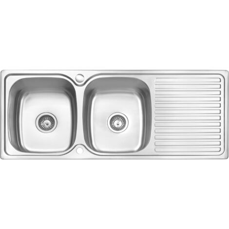 JASSFERRY Évier de cuisine 2 Bacs , Acier Inoxydable, égouttoir réversible, 1180 x 480 mm avec Siphon et Trop Plein