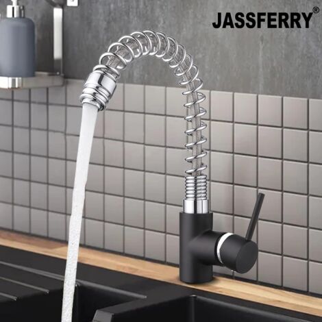 JASSFERRY Kitchen Mixer Tap Heavy Duty Brass Black Body Single Lever Monobloc Sink Faucet with Chrome Spring Swivel Spout