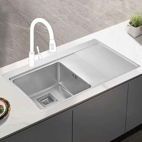 JASSFERRY Kitchen Sink Inset 1.2 mm Thickness Stainless Steel Single Bowl Righthand Drainer Square Strainer Plug