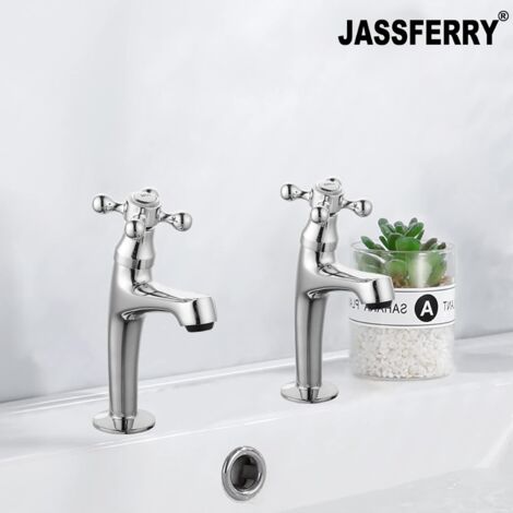 JASSFERRY Pair of Tall Basin Taps Victorian Cross head 1/4 Turn Handle Bathroom Sink High Neck Tap Hot Cold 1/2" Bath Faucet