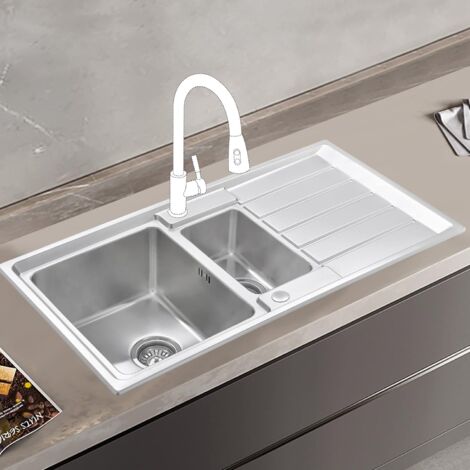 JASSFERRY Premium Kitchen Sink Square Style Stainless Steel 1.5 Bowl Inset Reversible Drainer