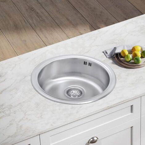 JASSFERRY Small Campervan Kitchen Sink 145mm Depth Drainer Stainless Steel Round Bowl with Strainer Waste Pipe Kit