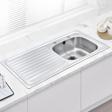JASSFERRY Stainless Steel Kitchen Sink, Left Hand Drainer Inset Drop-in Single 1 Bowl, Two Pre-drilled Tap Hole, 930 x 480 mm