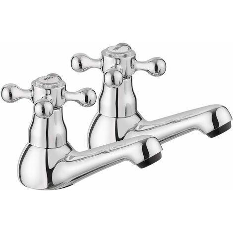 JASSFERRY Traditional Victorian Pair of Basin Taps for Bathroom 1/4 Turn Crosshead Hot and Cold 1/2" Bath Brass Faucet, Polished Chrome