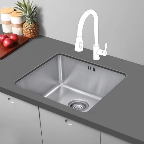 JASSFERRY Undermount Stainless Steel Kitchen Sink 1 Single Deep Square Bowl with Strainer Waste kit, 490 x 440 mm