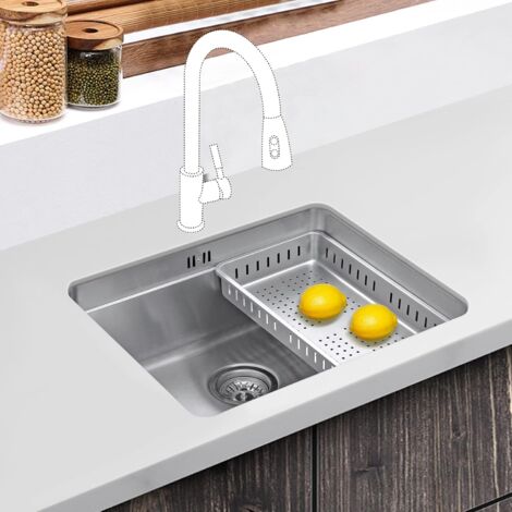 JASSFERRY Undermount Stainless Steel Kitchen Sink 540 x 440 mm with Strainer Dish Drainer Rack Single Bowl Square