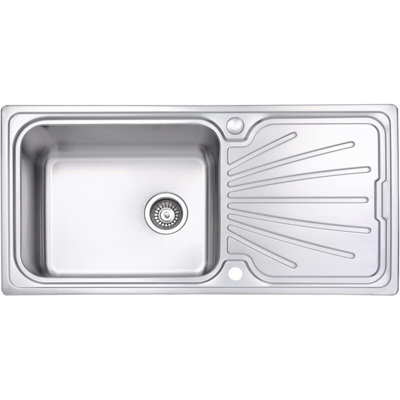 Vier de cuisine 1 bac Acier Inoxydable 1000 x 500 mm égouttoir réversible, avec Siphon et Trop-Plein - Jassferry