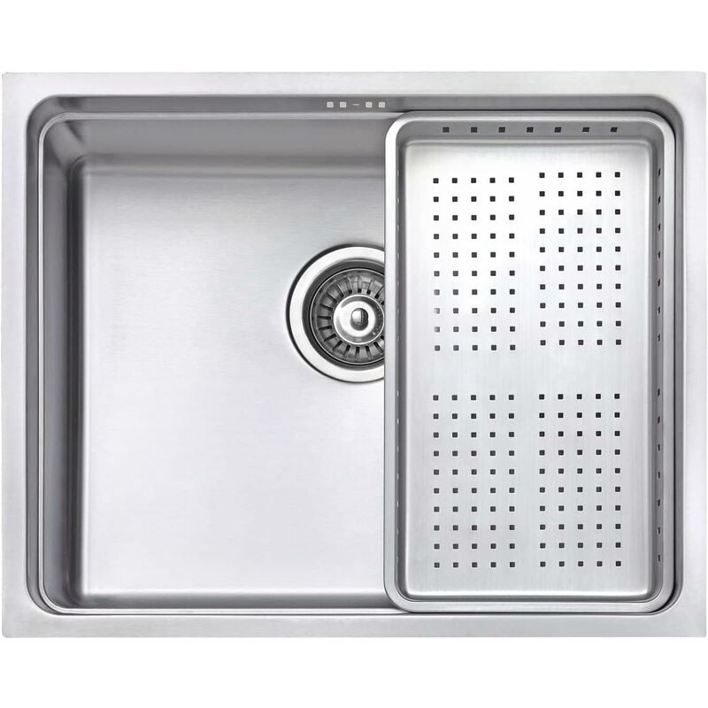 JASSFERRY Évier de cuisine 1 bac, acier inoxydable, 540 x 440 mm sous plan, avec égouttoir à vaisselle