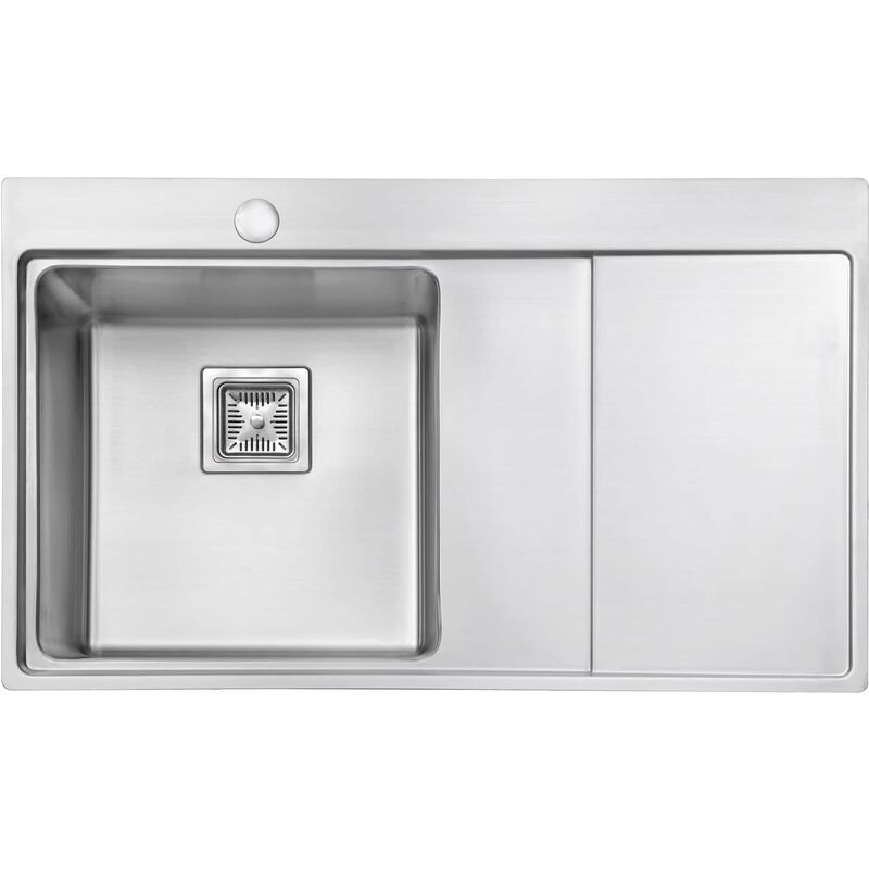 Vier de cuisine 1 Bac 860 x 520mm , Acier Inoxydable, Égouttoir à main droite avec Siphon et Trop-Plein - Jassferry