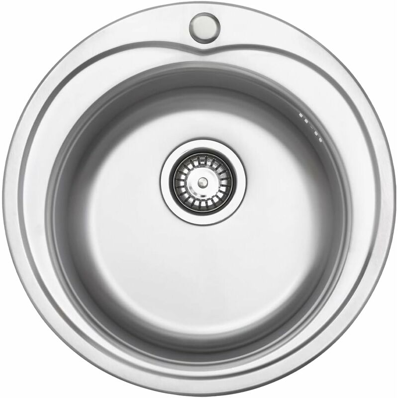 Jassferry - vier de cuisine 1 bac rond , acier inoxydable, ø 490 mm avec trou pour robinet