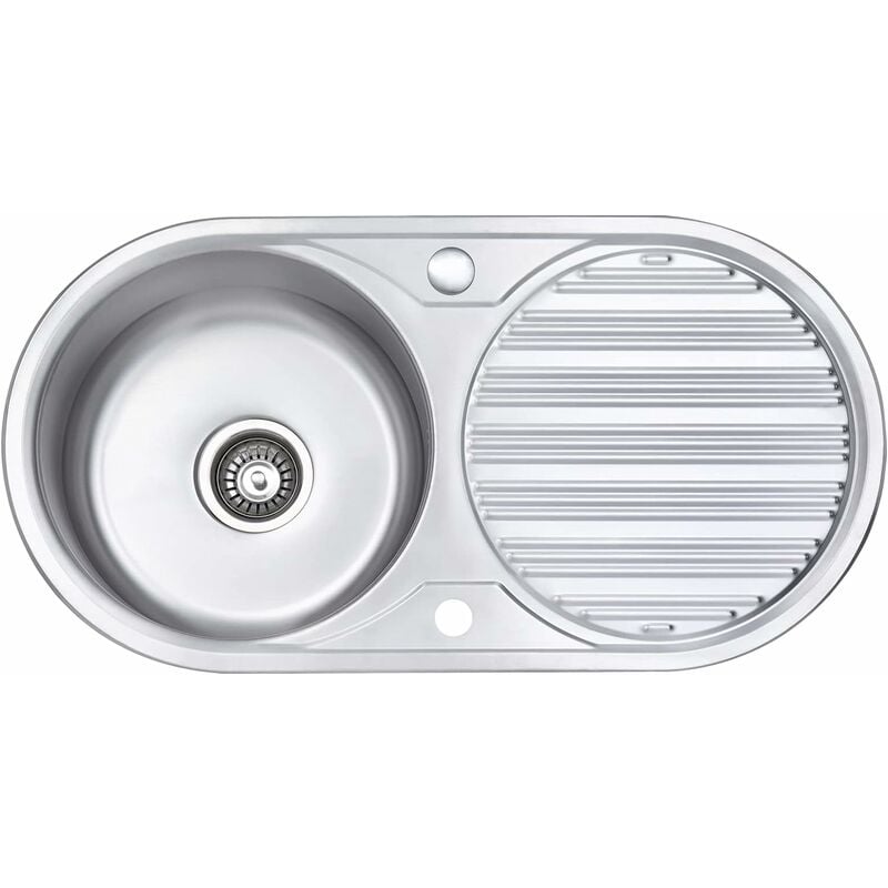 Jassferry - vier de cuisine 1 bac rond , acier inoxydable, égouttoir réversible, 840 x 440 mm