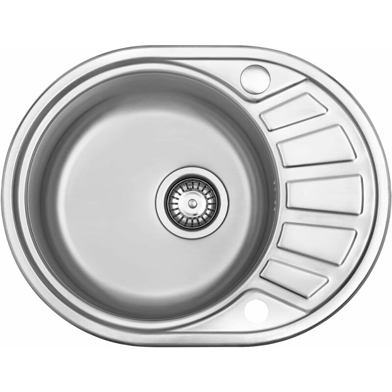 Vier de cuisine 1 bac rond en acier inoxydable avec égouttoir réversible 580 x 450 mm - Jassferry