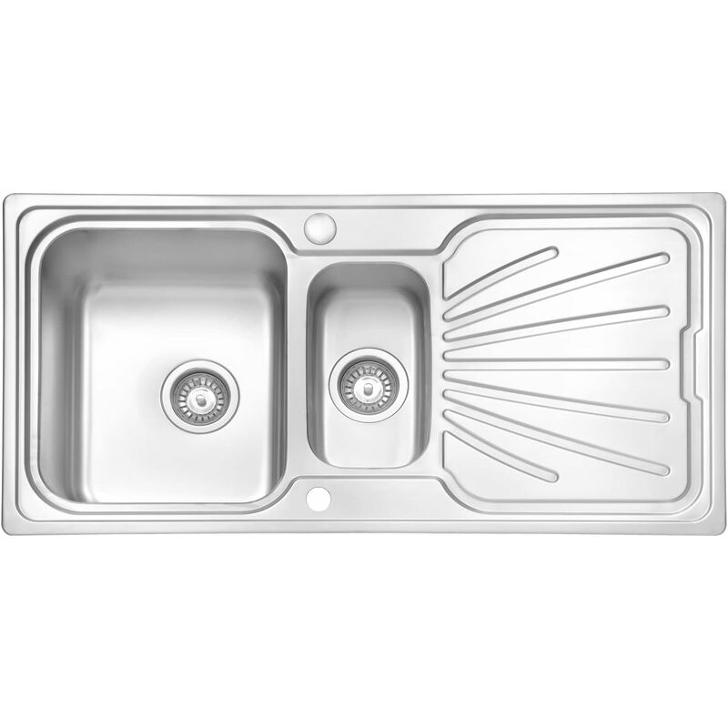 Vier de cuisine 1,5 Bac 100 x 50cm, Acier Inoxydable, Évier à Encastrer, égouttoir réversible, avec Siphon et Trop Plein - Jassferry