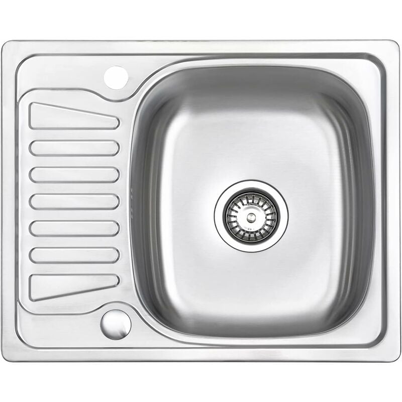 Vier de cuisine 1,5 Bac , encastrable en acier inoxydable avec égouttoir réversible 580 x 480 mm - Jassferry