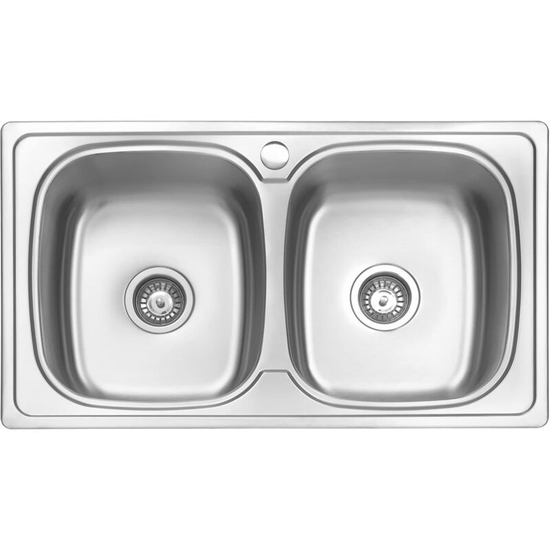 Vier de cuisine 2 Bacs , Acier Inoxydable, évier à encastrer, avec vidage, 86 x 50 cm - Jassferry