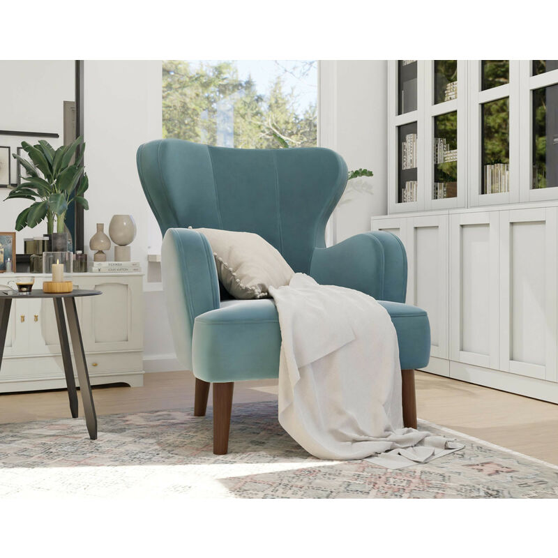 Lisa Design - Jaudy - fauteuil - en velours - pieds en bois - bleu