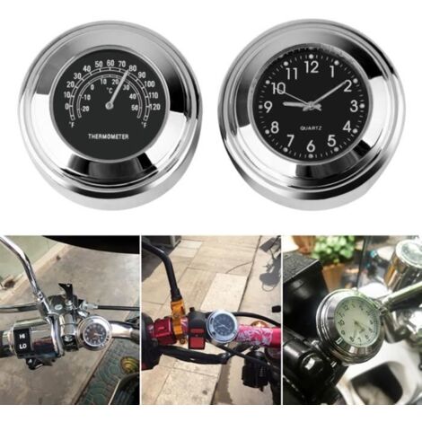 Jauge de carburant,1 ensemble universel 7-8 \" étanche Chrome Moto guidon montage Quartz horloge montre en aluminium lumineux