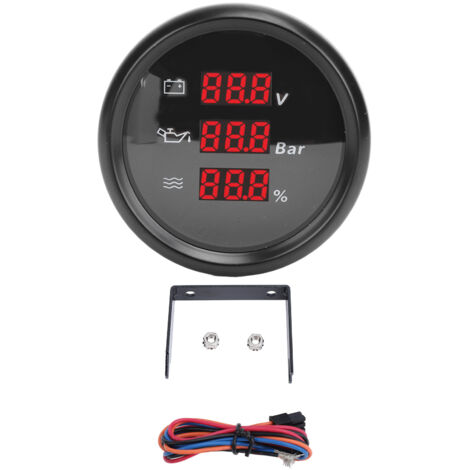 Jauge de niveau d'eau de pression d'huile de tension numérique de 52 mm, voltmètre étanche à rétroéclairage rouge pour bateau, yacht, camping-car, 9 à 32 V DC, lunette à cadran noir