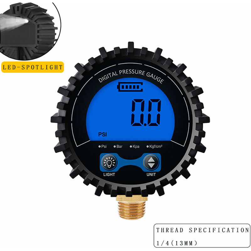 Lucky-88 - Jauge de pression de pneu numérique haute précision rétro-éclairage lcd affichage fil de cuivre manomètre de pression d'air
