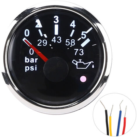 Jauge de Pression d'Huile IP67 0‑5BAR/73PSI avec Alarme Intelligente pour Voitures, Bateaux, Yachts - Cadran Noir