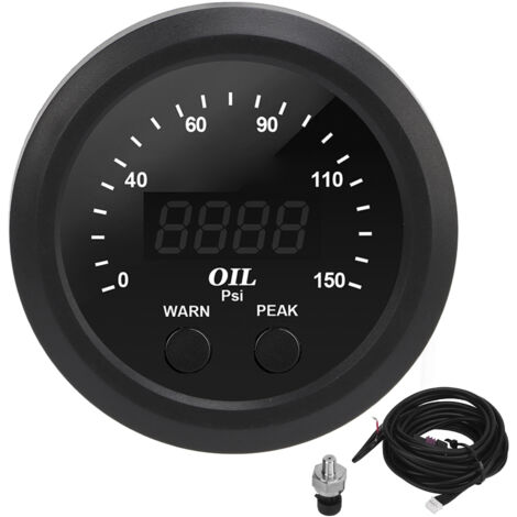 Jauge de pression d'huile pour Modification de voiture, ultramince 2-1/16 pouces 52mm 150PSI, LED rouge, fond blanc, compteur de presse avec capteur