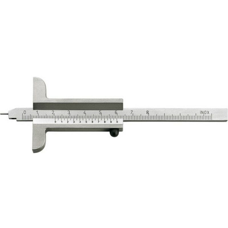 Jauge de profondeur avec tige de mesure, Plage de mesure : 200 mm, Modèle sans vis de blocage, Long. de l'embase 100 mm
