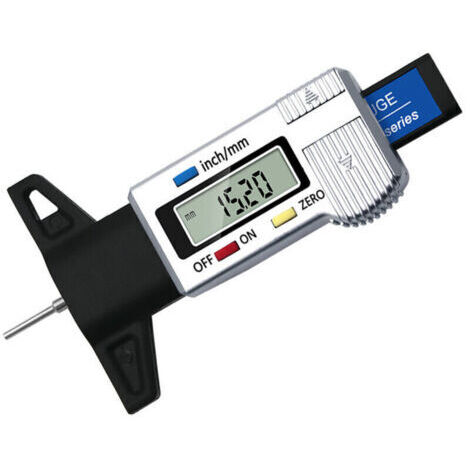Jauge de profondeur de pneu (Argent), jauge de profondeur de bande de roulement numérique, jauge de bande de roulement avec écran LCD, 0-25 mm