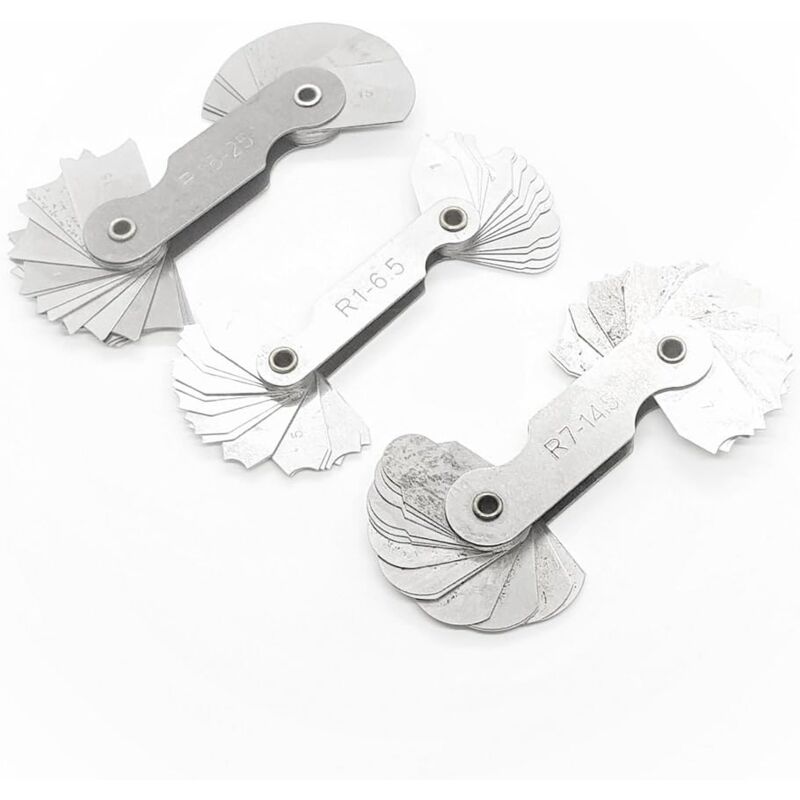 Jauge de rayon en métal 3 Pièces R1-6.5/R7-14.5/R15-25 Ingénieurs outil de mesure concaves et convexe portable