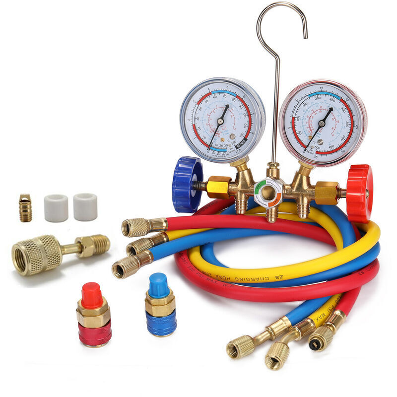 Jauge de réfrigérant à 3 voies Ensemble de jauge de fréon pour collecteur de diagnostic AC pour réfrigérants R134A R12 R22 R502 avec coupleurs et