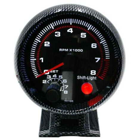 Jauge de tachymètre 3,75 en fibre de carbone pour voiture 12 V avec 7 couleurs LED Shift Light 0-8 000 tr/min
