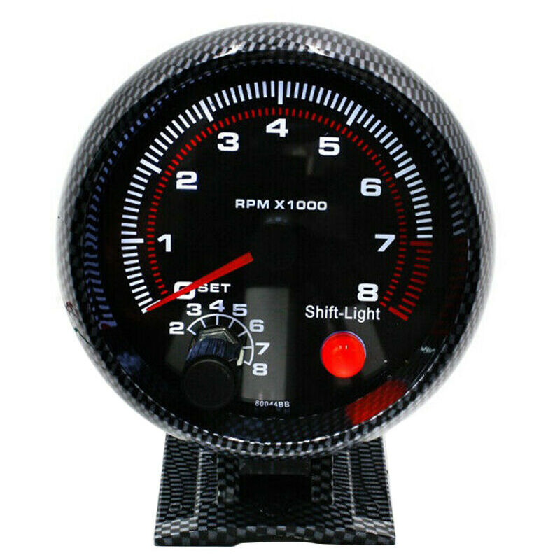Start - Jauge de tachymètre 3,75 en fibre de carbone pour voiture 12 v avec 7 couleurs led Shift Light 0-8 000 tr/min