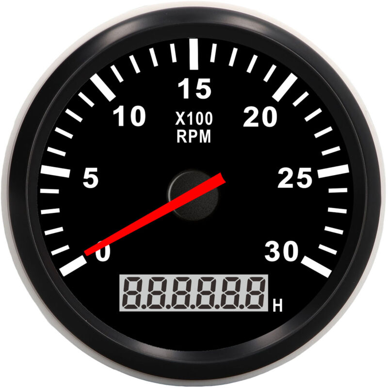 YB - Jeffergarden Jauge de tachymètre 85mm/3.35in 3000 tr/min IP67 jauge de Tacho étanche avec rétro-éclairage rouge d'horomètre lcd pour bateau de