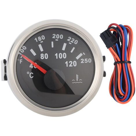 Jauge de température d'eau pour moteur marin 40-120℃ - Cadran noir, boîtier argenté pour bateau et camping-car