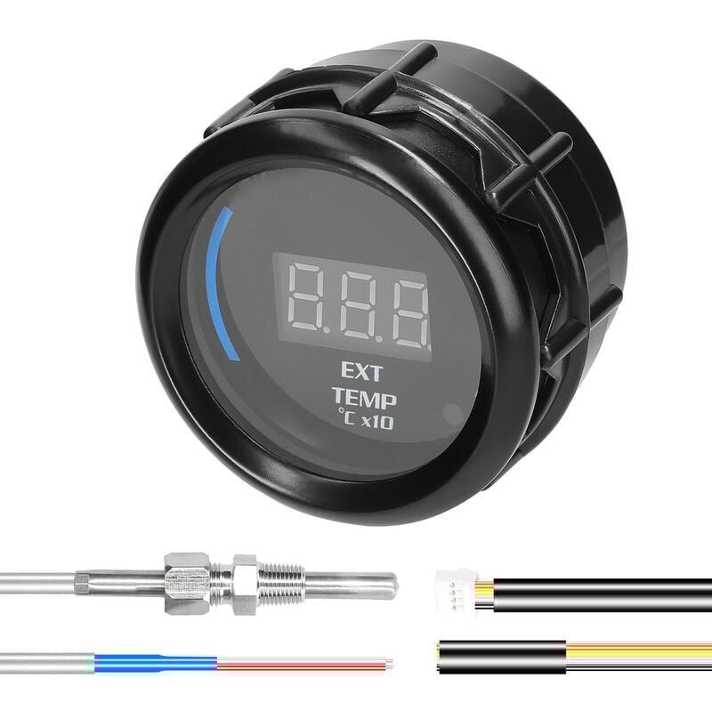 Jauge de température des gaz d'échappement de 52 mm Digital Car Ext Temp Meter Affichage LED EGT (40-120)℃x10 avec fonction d'alarme de capteur pour