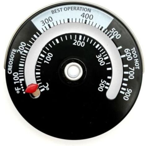 Jauge de Température Magnétique pour Poêle à Bois et Multi-Combustibles - Thermomètre de Conduit et Cheminée en Métal(Noir)
