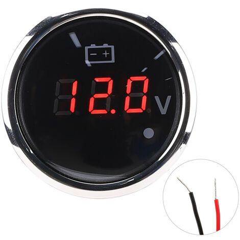 Jauge de Tension à Affichage Numérique LED 2 Pouces 8 V-32 V, Alarme Intelligente étanche IP67, en Acier Inoxydable 316, Large Application avec Noir pour Voiture et Bateau, (BLACK).