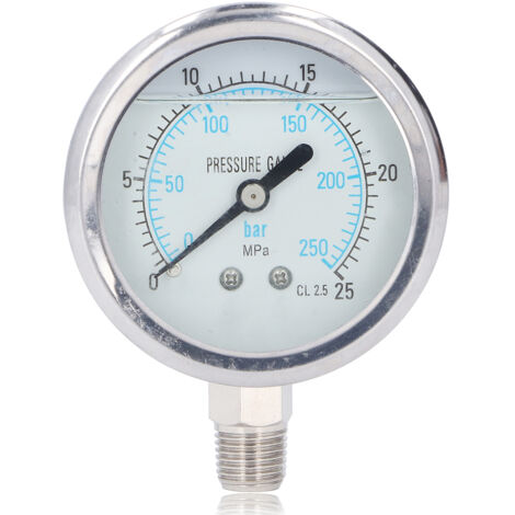 Jauge de vide industrielle et domestique, boîtier inox, cadran clair, 0-25 MPa, raccord 1/4 NPT