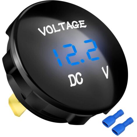 Jauge de voltmètre de remplacement automobile DC 12V 24V,étanche 12V 24V 36V Digital LED Voltmètre avec couleur d'affichage bleue,mini indicateur de moniteur de batterie pour voiture,marine