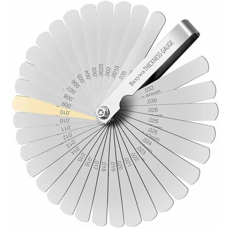 QPUION Jauge d'Épaisseur, 32 Lames Jeu Cale Soupape En Acier Inoxydable, Marquage Métrique/impérial, Pour Mesurer L'écart Largeur, Pour la moteur/bougie/soupapes.