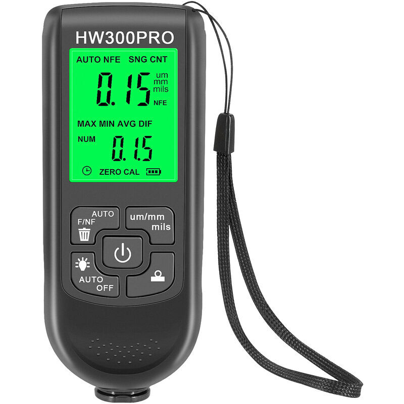 Jauge d'épaisseur de revêtement de peinture de voiture Jauge d'épaisseur de revêtement métallique 0-2000UM Fe & NFe Sonde Jauge de mesure (Noir)