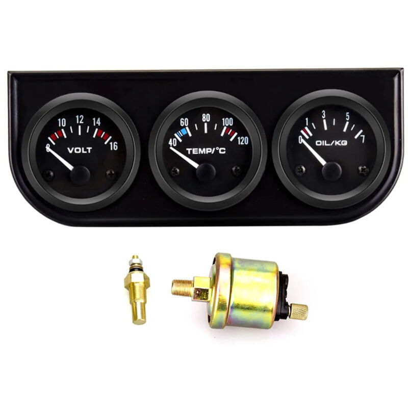 Lifcausal - Jauge d'huile/volt/eau avec acier inoxydable, voltmètre 3 en 1 + jauge de température de l'eau + jauge de pression d'huile avec capteur
